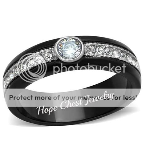 Womens Black Stainless Steel Aaa Round Cz Promise Fashion Ring Size 5