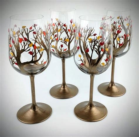 Fall Leaf Wine Glasses Autumn Leaf Wine Glasses Thanksgiving Wine Glasses Hand Painted Gl