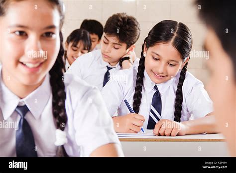 Indian Group High School Children Students Book Studying Education In