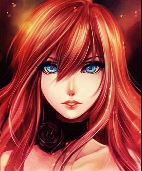 Anime Art Cold Eyes Girl Glamor Glamour Lips Mystery Face Red Hair Red Lips Sexy Hot Sex Picture