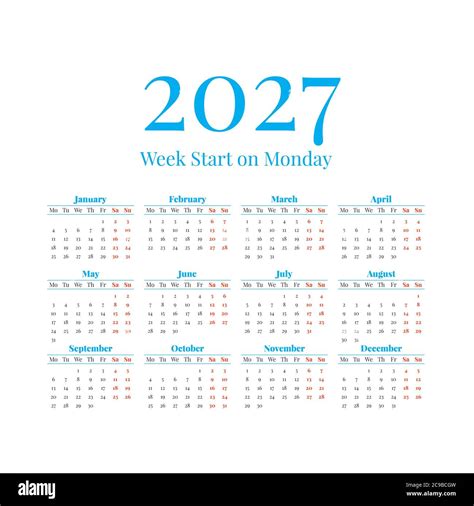 Calendar Year 2027 Stock Vector Images Alamy