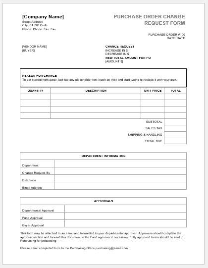 Purchase Order Change Request Forms Word And Excel Templates