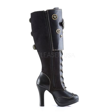 demonia crypto 302 black vegan leather microfiber women s mid calf and knee high boots