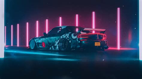 Perfect screen background display for desktop, iphone, pc, laptop, computer, android phone, smartphone, imac, macbook, tablet, mobile device. Sports car, Retro car, neon, Mazda RX-7 FD • Wallpaper For ...