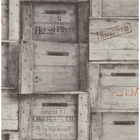Distinctive Wood Crates Wallpaper Grey Fd40944