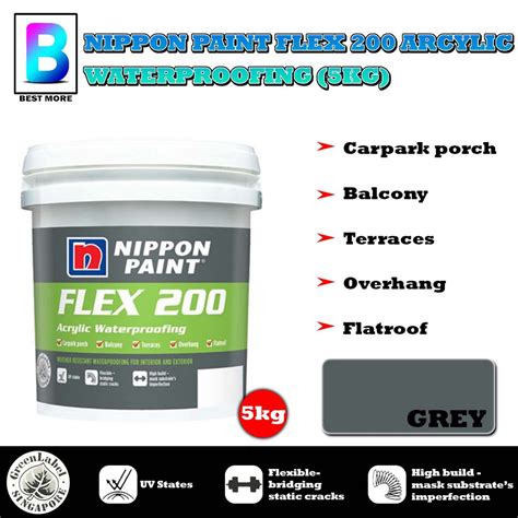 Nippon Paint Flex 200 Arcylic Waterproofing 5kg White Grey Shopee