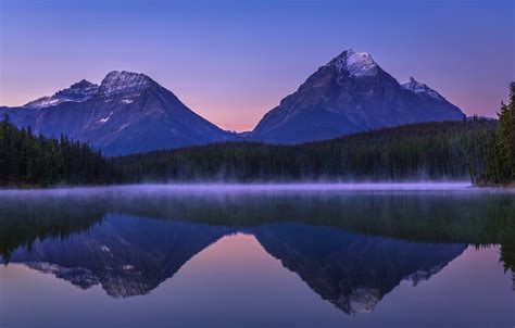 Wallpaper Forest Sunset Mountains Lake Reflection Tops Canada