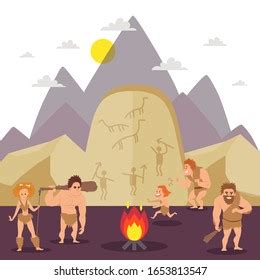 Primitive People Cartoon Characters Stone Age Stock Vector Royalty Free Shutterstock