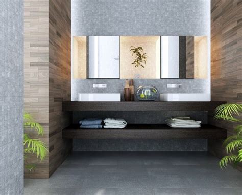 Mueble Baño Baño Moderno Lavabo Doble Encimera Madera Estante Armario