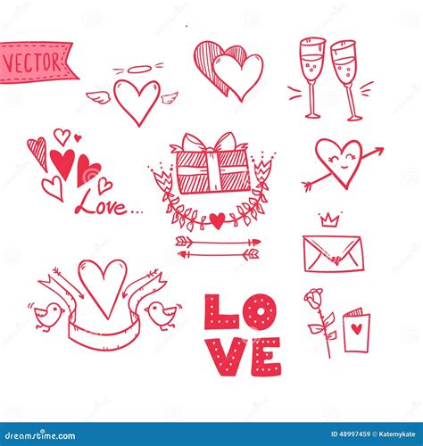 Hand Drawn Vector Illustration I Love You Doodle Icon Set Isolated