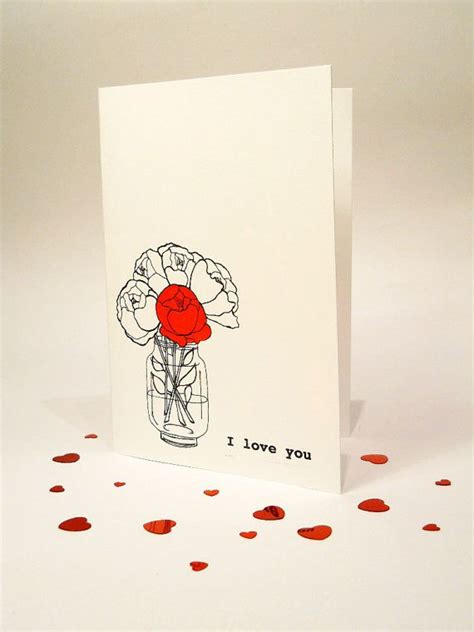 Valentines Day Card I Love You Blank Card Hand Drawn On Etsy 4 36 Homemade Valentine