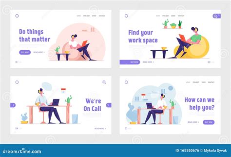 Freelance Job And Hotline Support Service Landing Page Set Character