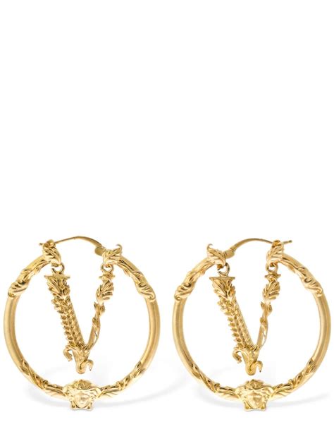 Versace Signature V Hoop Earrings Gold Luisaviaroma