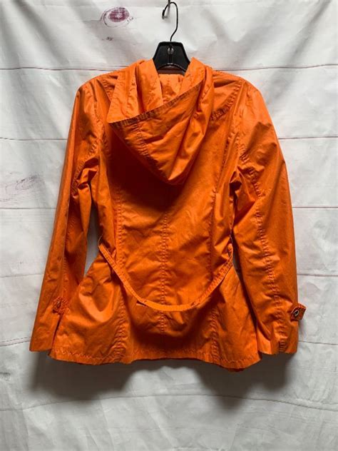 Retro Bright Orange Button Up Rain Jacket Windbreaker With Hood And