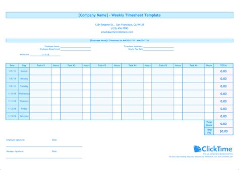 Weekly Timesheet Template Free Excel Timesheets Clicktime Regarding