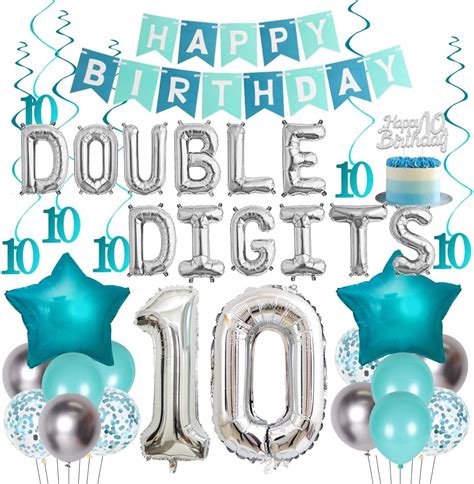 10th Birthday Decorations For Girl Teal Double Digits Birthday Party
