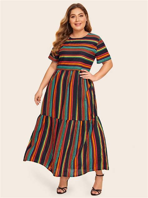 plus rainbow striped maxi dress stylish and colorful fashion for women