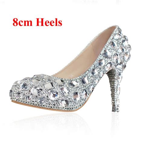 Silver Wedding Shoes Clear Rhinestone Platform Closed Toe 3 Bridal Shoes Crystal Pumps European