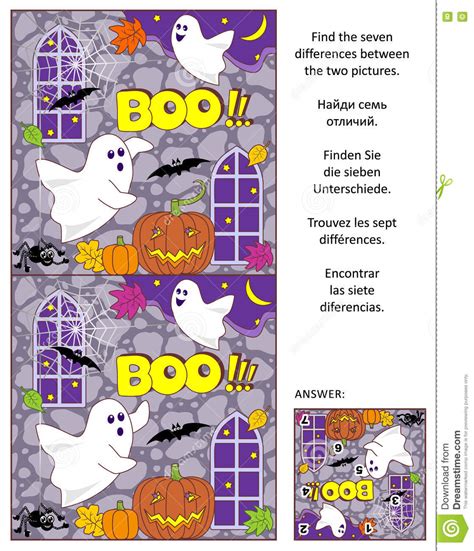 Halloween Spot The Difference Game For Kids Cartoon Vector