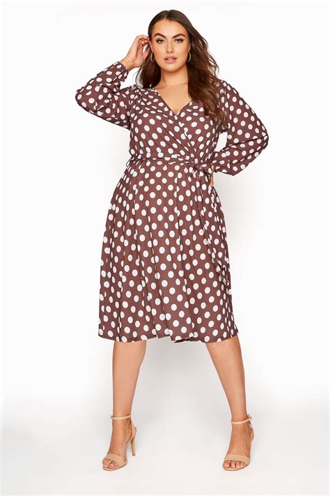 Yours London Brown Polka Dot Wrap Dress Yours Clothing