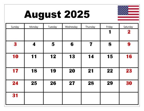 August 2025 calendar printable pdf template with holidays
