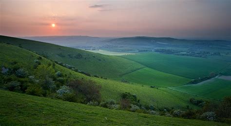 Sunset Over English Countryside Escarpment Landscape Photograph By