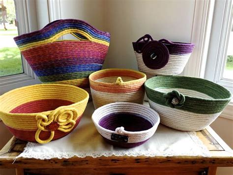Hand Dyed Clothesline Basket Repurposed Coiled Rope Bowl Handmade Fiber