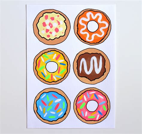 Donuts 3 Pop Art Original Painting On A4 By Ianviggarspaintings