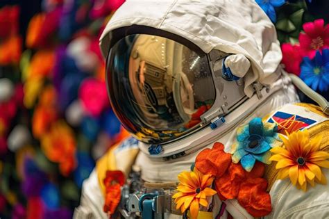 Premium Photo Closeup Of Astronauts Spacesuit With Colorful Flowers