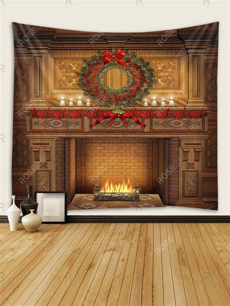 Christmas Wreath Fireplace Printed Tapestry Fireplace Prints Printed