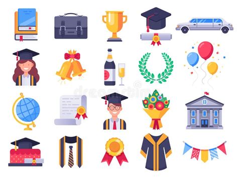 Iconos Del Día De Graduación Los Estudiantes De Tercer Ciclo De