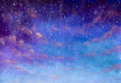 Universe Blue Night Sky Filled With Stars And Purple Clouds Handmade