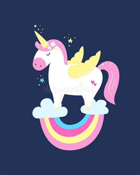 Cute Magical Unicorn On A Rainbow In Pastel Colours Stock Vector