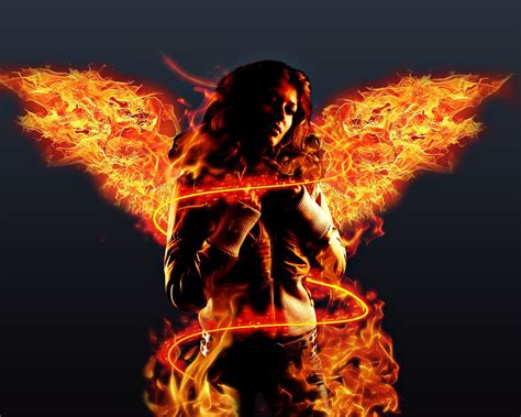 standing woman wearing jacket with burning angel wings illustration hd wallpaper wallpaper flare