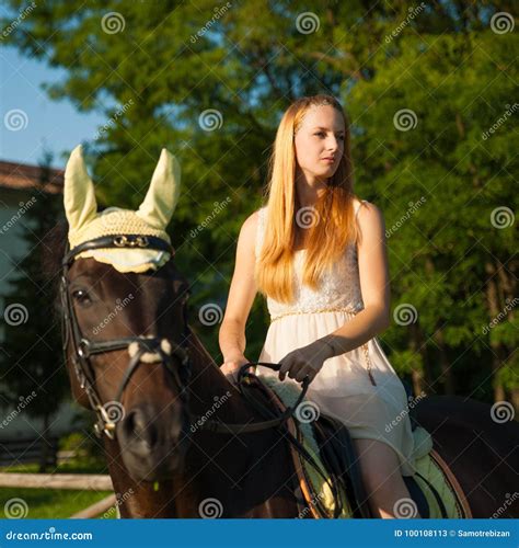 Active Young Woman Ride A Horse In Nature Stock Image Image Of Brown