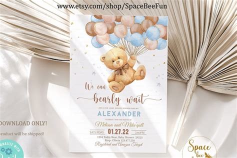 Editable Teddy Bear Baby Shower Invitation We Can Bearly Wait Etsy