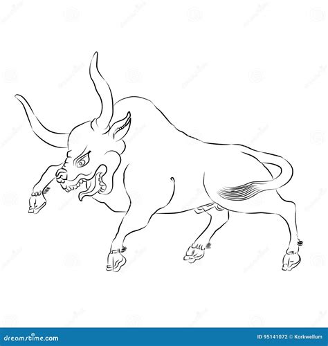 Enraged Bull Leaps Enraged Bull Outline Vector Silhouette Illustration