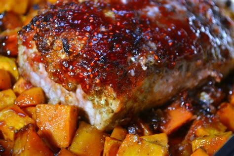 Combine honey and dijon mustard. Garlic Roasted Pork Loin & Sweet Potatoes w/ Raspberry Chipotle Glaze