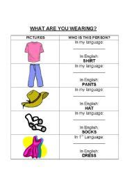 English Worksheets What Are You Wearing