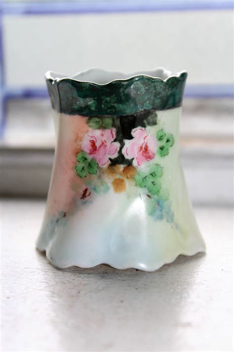 Hand Painted Porcelain Toothpick Holder M And Z Austria Antique 1900s