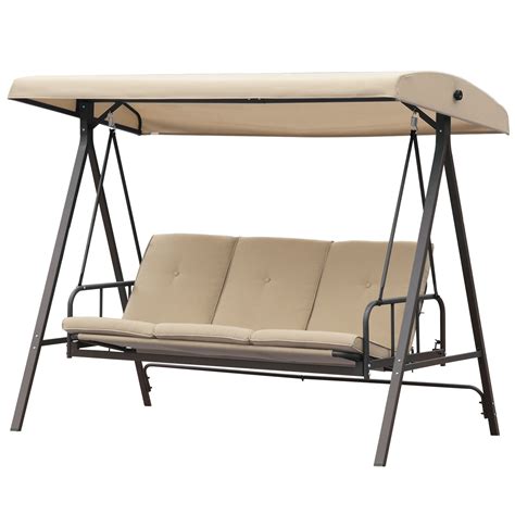 Outdoor 3 Person Patio Porch Swing Bench Adjustable Tilt Canopy And