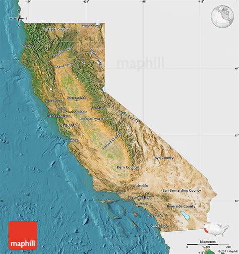 Physical Map Of California Satellite Outside 58 Off