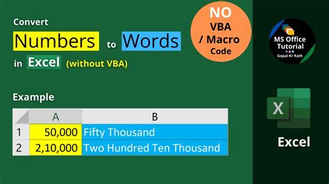 Convert Numbers To Words In Excel Without Vba Youtube