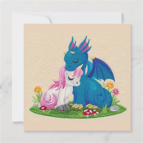 Cute Dragon And Unicorn In Love Holiday Card In 2020