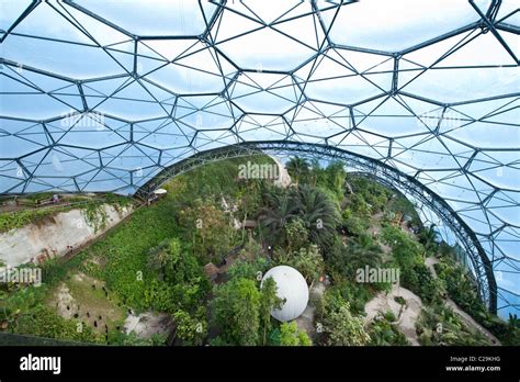 A View Of The Tropical Biome At The Eden Project Tourist Attraction And