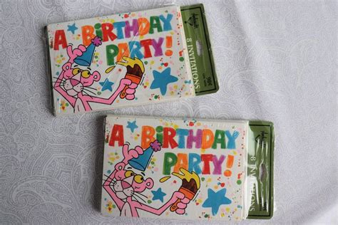 Set Of Two Pink Panther Birthday Invitations Vintage Pink Etsy
