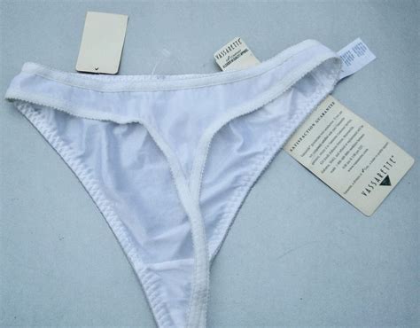 Vintage Vasserette Thong Panty White Stretch Satin Brief Undergarment