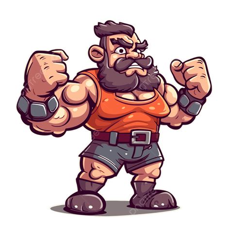 Muscle Clipart Cartoon Macho Hulk Illustration With Beard Vector