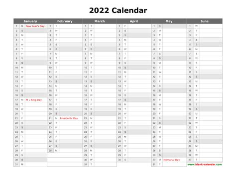 Free Download Printable Calendar 2022 Month In A Column Half A Year