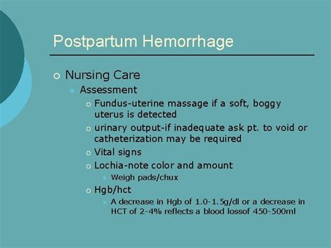 Complications Of The Post Partal Period Postpartum Hemorrhage